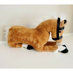 Goffa International Brown & White Horse Plush w/Bridle Laying Stuffed Animal Toy